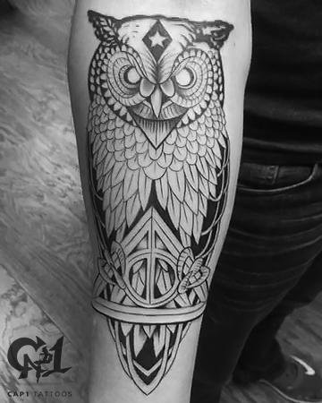 Capone - Deathly Hallows Owl Tattoo